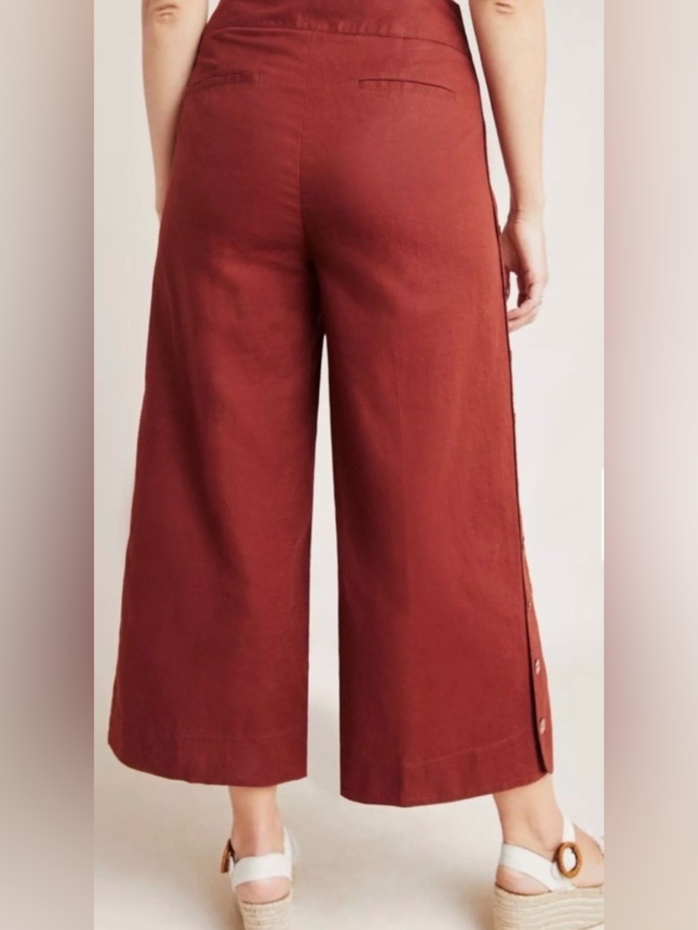 Anthropologie linen cotton blend wide leg pants rust brown size US 2 - Picture 2 of 10